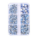 Mixed Sizes 6 Grid Box Blue Opal Glass FlatBack Rhinestones For Nail Art Silver Back WholesaleRhinestone