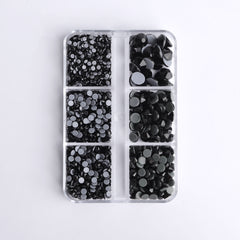 Mixed Sizes 6 Grid Box Black Glass HotFix Rhinestones For Clothing DIY WholesaleRhinestone