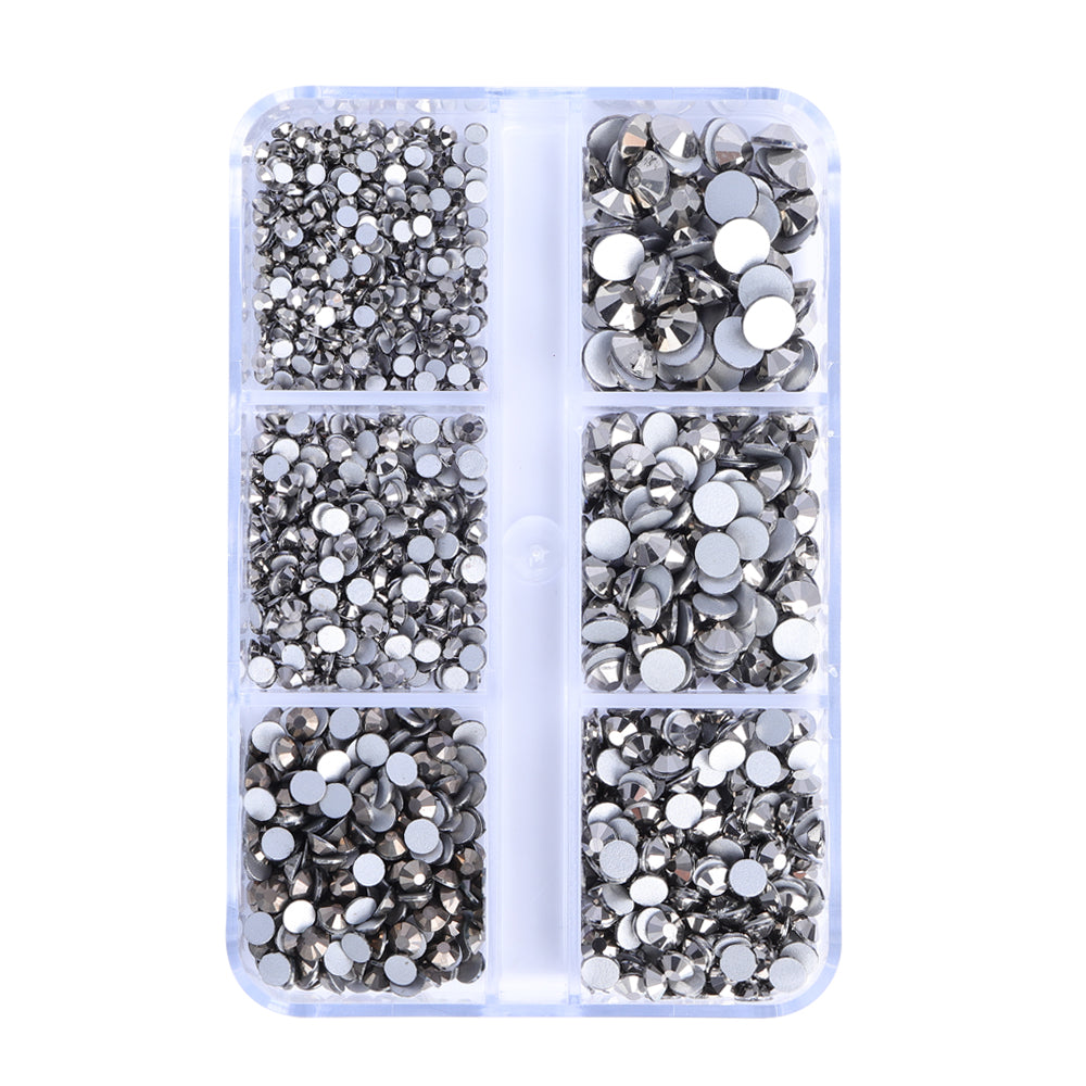 Mixed Sizes 6 Grid Box Hematite Glass FlatBack Rhinestones For Nail Art  Silver Back WholesaleRhinestone