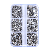 Mixed Sizes 6 Grid Box Hematite Glass FlatBack Rhinestones For Nail Art  Silver Back WholesaleRhinestone