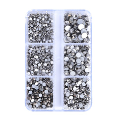 Mixed Sizes 6 Grid Box Hematite Glass FlatBack Rhinestones For Nail Art  Silver Back WholesaleRhinestone
