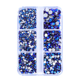 Mixed Sizes 6 Grid Box Black AB Glass FlatBack Rhinestones For Nail Art Silver Back WholesaleRhinestone