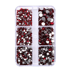 Mixed Sizes 6 Grid Box Dark Siam Glass FlatBack Rhinestones For Nail Art Silver Back WholesaleRhinestone
