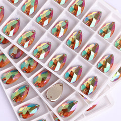 Iridescent Green Drop Shape High Quality Glass Sew-on Rhinestones WholesaleRhinestone