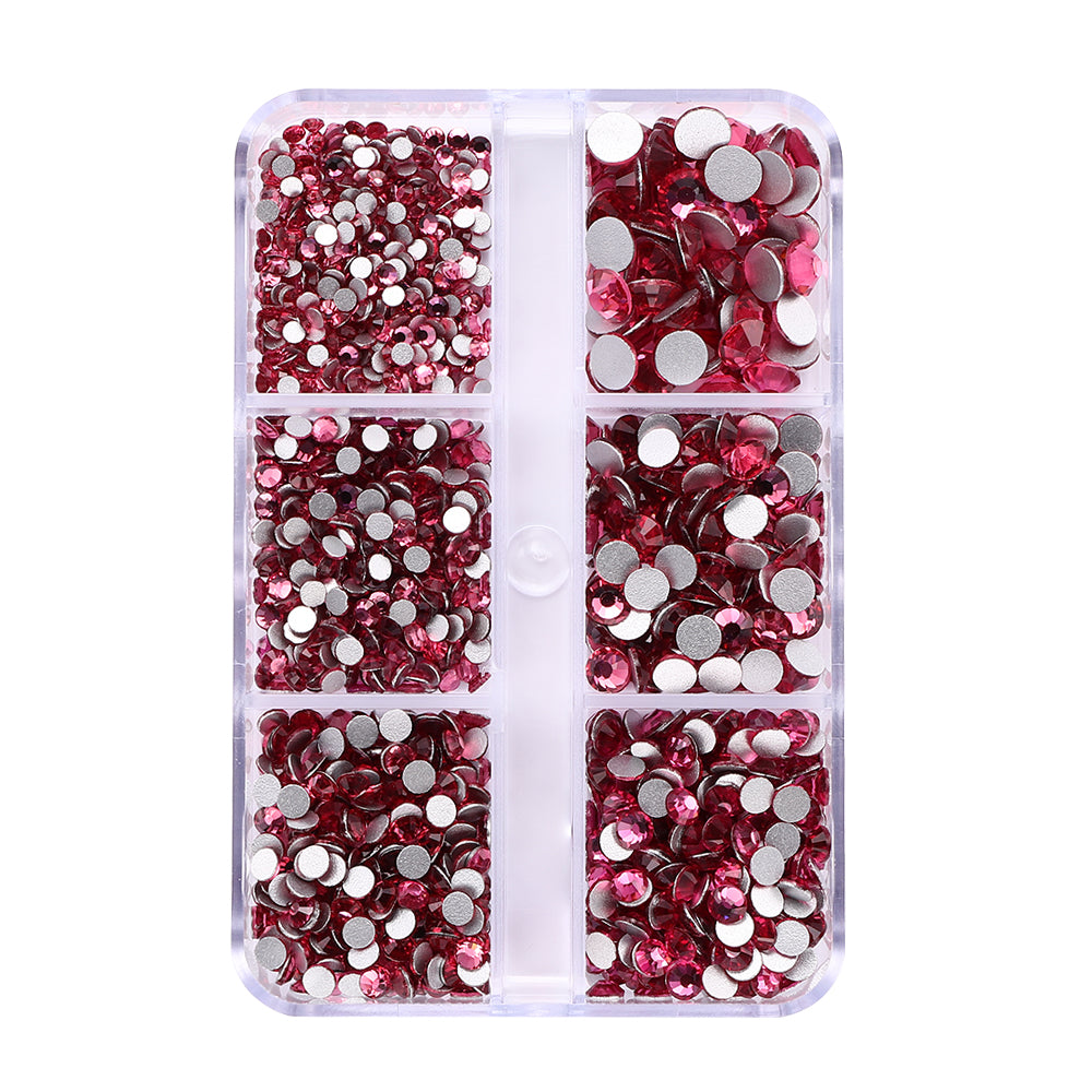 Mixed Sizes 6 Grid Box Rose Glass FlatBack Rhinestones For Nail Art Silver Back WholesaleRhinestone