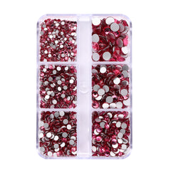 Mixed Sizes 6 Grid Box Rose Glass FlatBack Rhinestones For Nail Art Silver Back WholesaleRhinestone