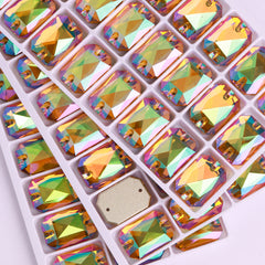 Iridescent Green Octagon Shape High Quality Glass Sew-on Rhinestones WholesaleRhinestone