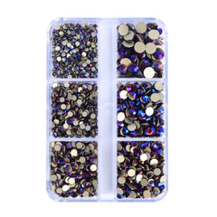 Mixed Sizes 6 Grid Box Violet Effect Glass FlatBack Rhinestones For Nail Art Golden Back WholesaleRhinestone