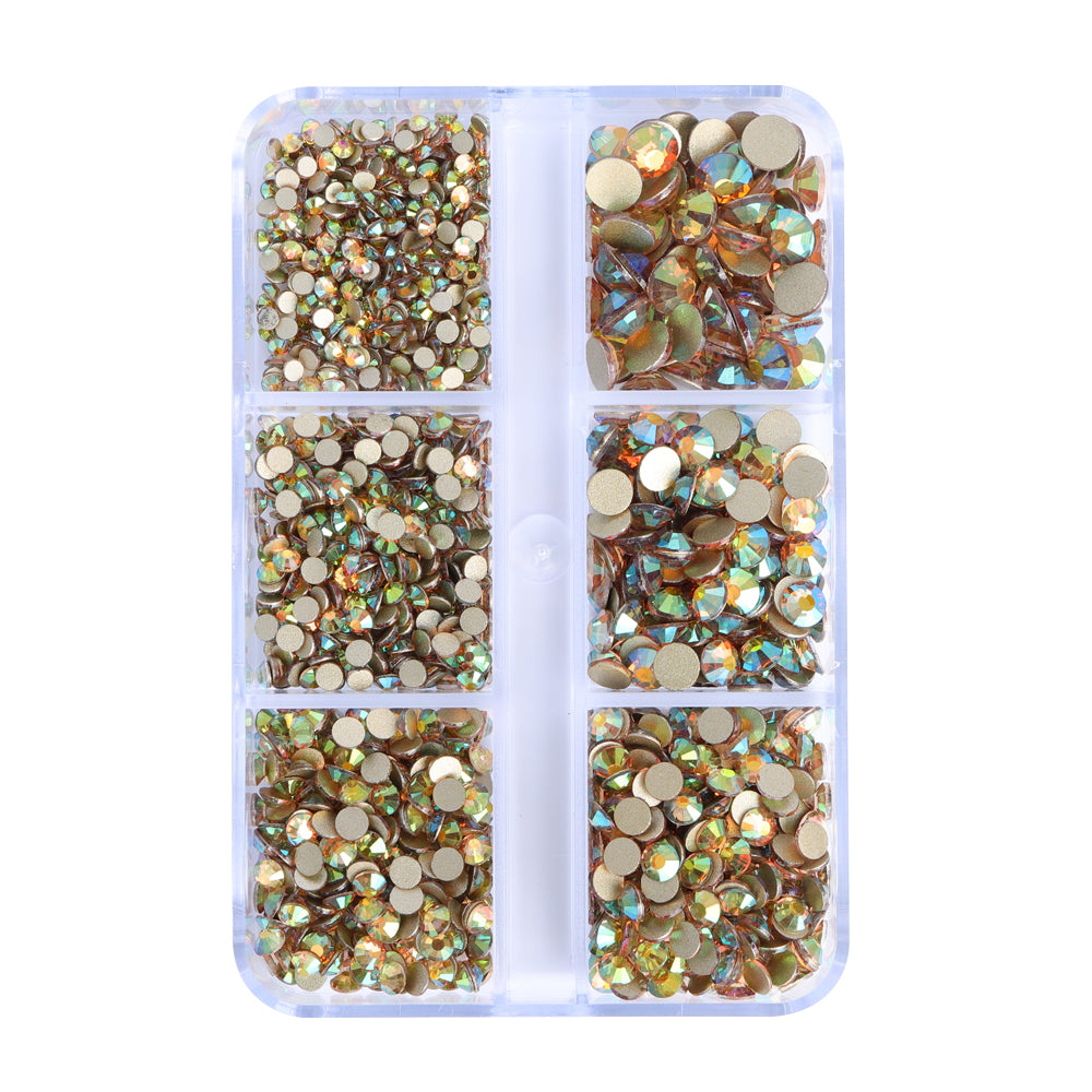 Mixed Sizes 6 Grid Box Ghost Light Glass FlatBack Rhinestones For Nail Art Golden Back WholesaleRhinestone