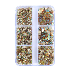 Mixed Sizes 6 Grid Box Ghost Light Glass FlatBack Rhinestones For Nail Art Golden Back WholesaleRhinestone