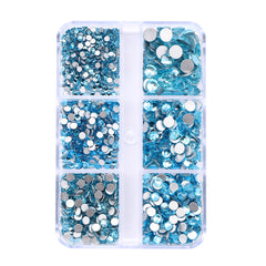 Mixed Sizes 6 Grid Box Aquamarine Glass FlatBack Rhinestones For Nail Art Silver Back WholesaleRhinestone