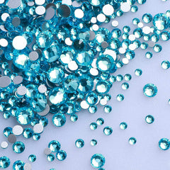 Mixed Sizes Aquamarine Glass FlatBack Rhinestones For Nail Art Silver Back WholesaleRhinestone