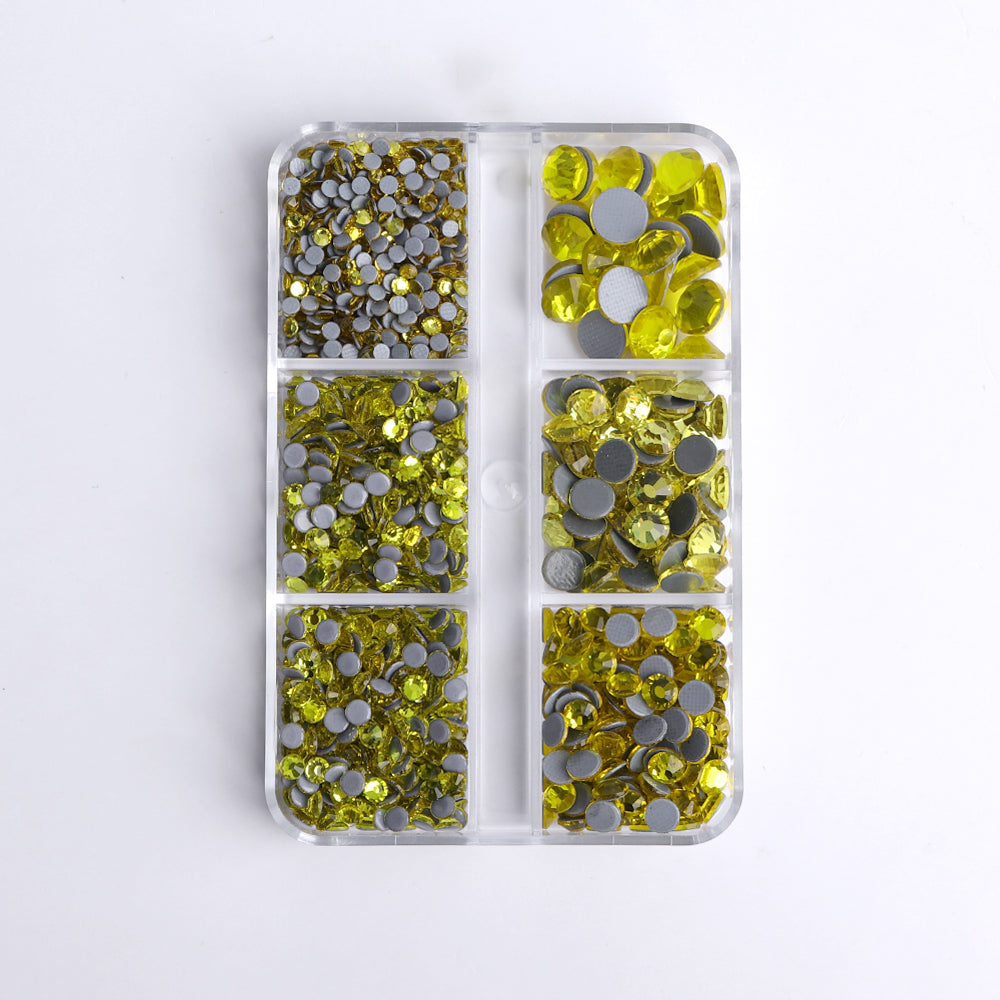 Mixed Sizes 6 Grid Box Citrine Glass HotFix Rhinestones For Clothing DIY WholesaleRhinestone
