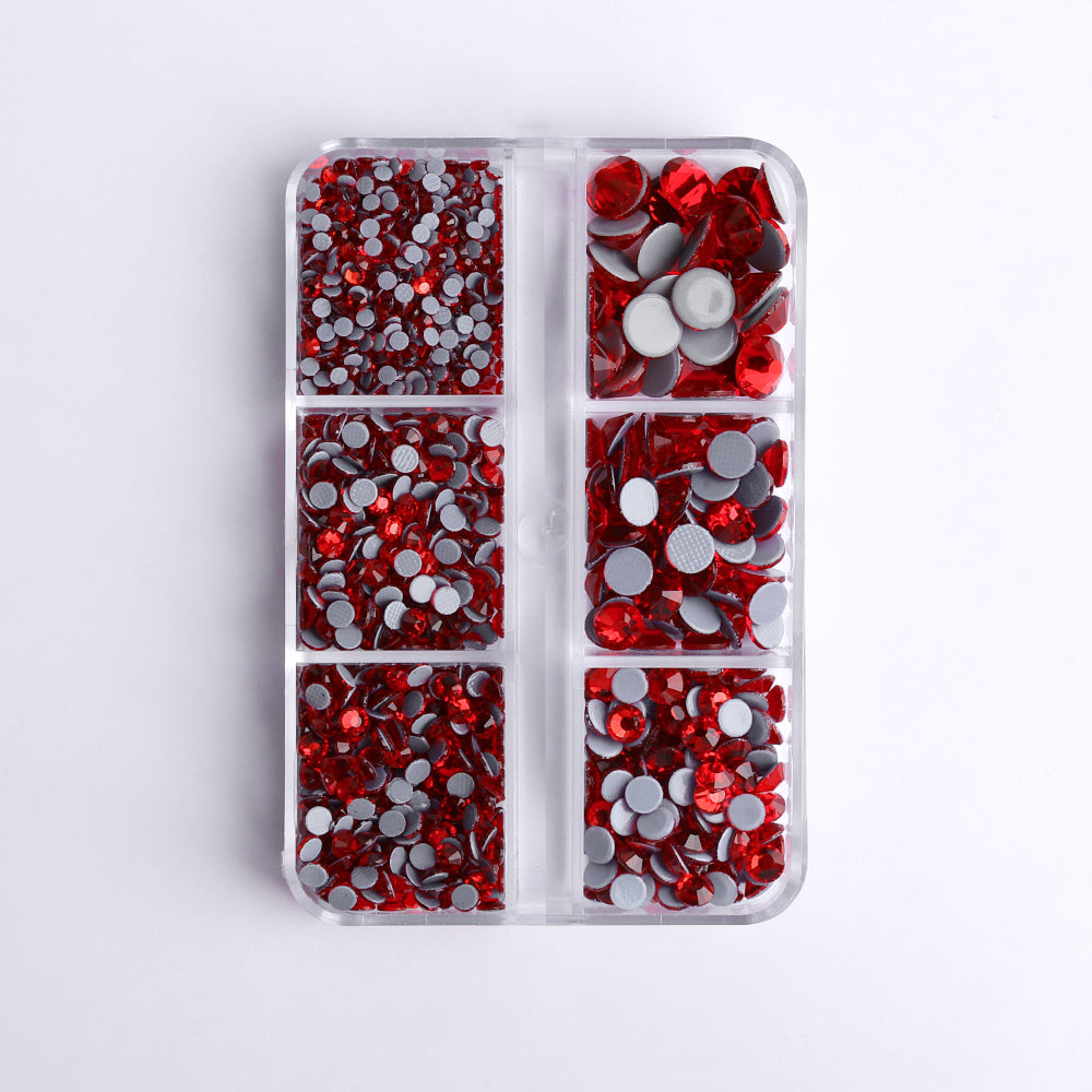 Mixed Sizes 6 Grid Box Light Siam Glass HotFix Rhinestones For Clothing DIY WholesaleRhinestone