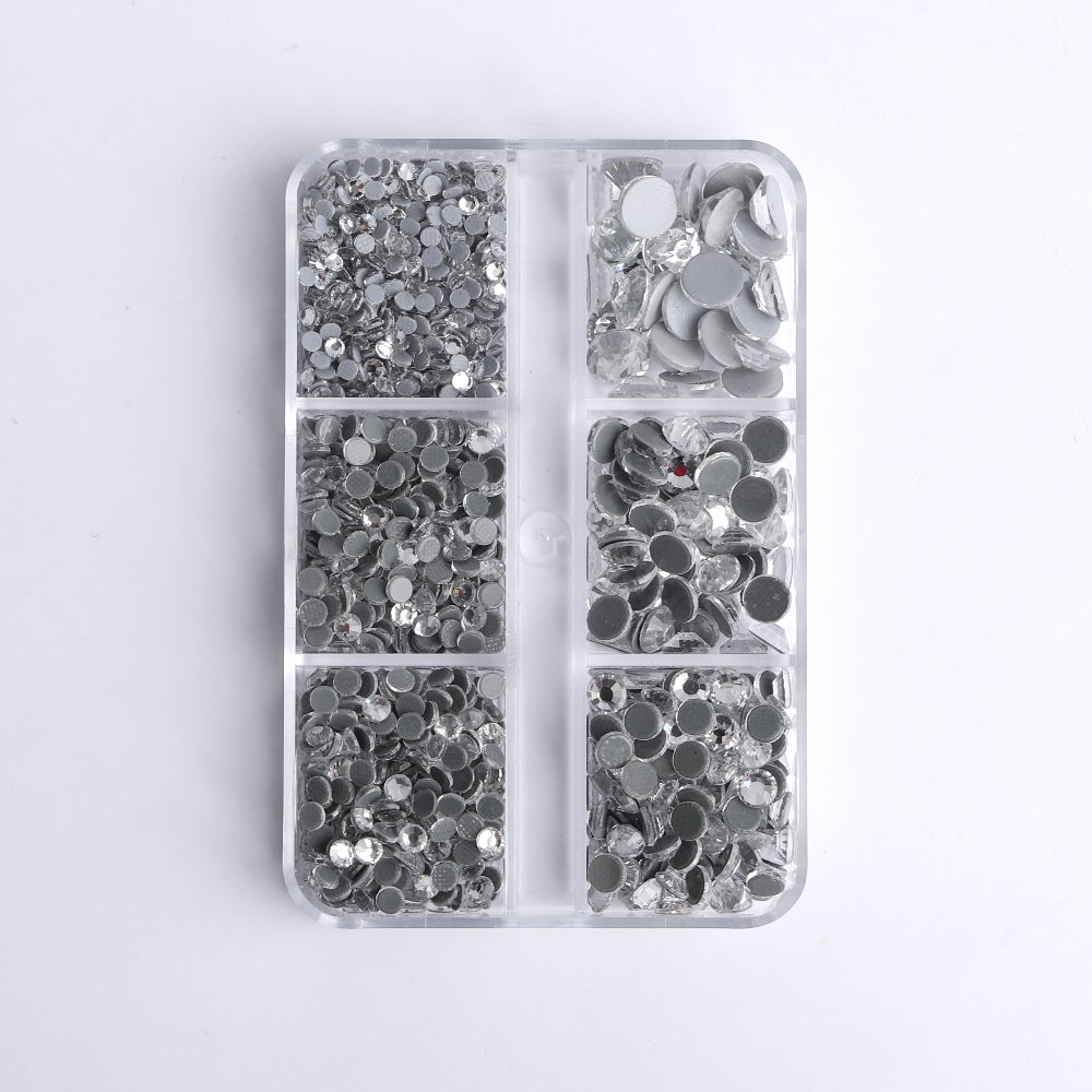 Mixed Sizes 6 Grid Box Crystal AB Glass HotFix Rhinestones For
