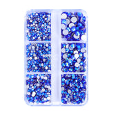 Mixed Sizes 6 Grid Box Sapphire AB Glass FlatBack Rhinestones For Nail Art  Silver Back WholesaleRhinestone