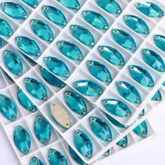 Aquamarine Navette Shape High Quality Glass Sew-on Rhinestones WholesaleRhinestone