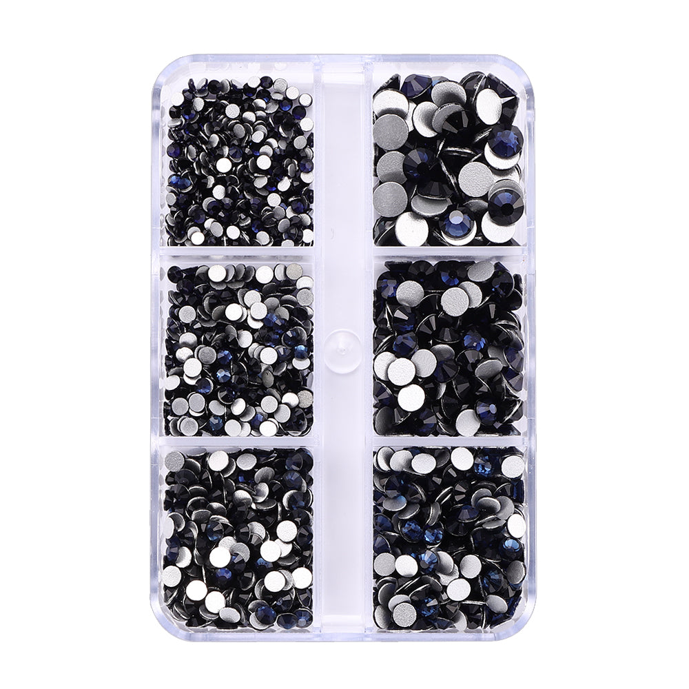 Mixed Sizes 6 Grid Box Montana Glass FlatBack Rhinestones For Nail Art Silver Back WholesaleRhinestone