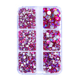 Mixed Sizes 6 Grid Box Siam AB Glass FlatBack Rhinestones For Nail Art Silver Back WholesaleRhinestone