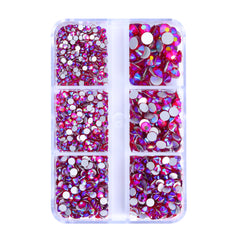 Mixed Sizes 6 Grid Box Siam AB Glass FlatBack Rhinestones For Nail Art Silver Back WholesaleRhinestone