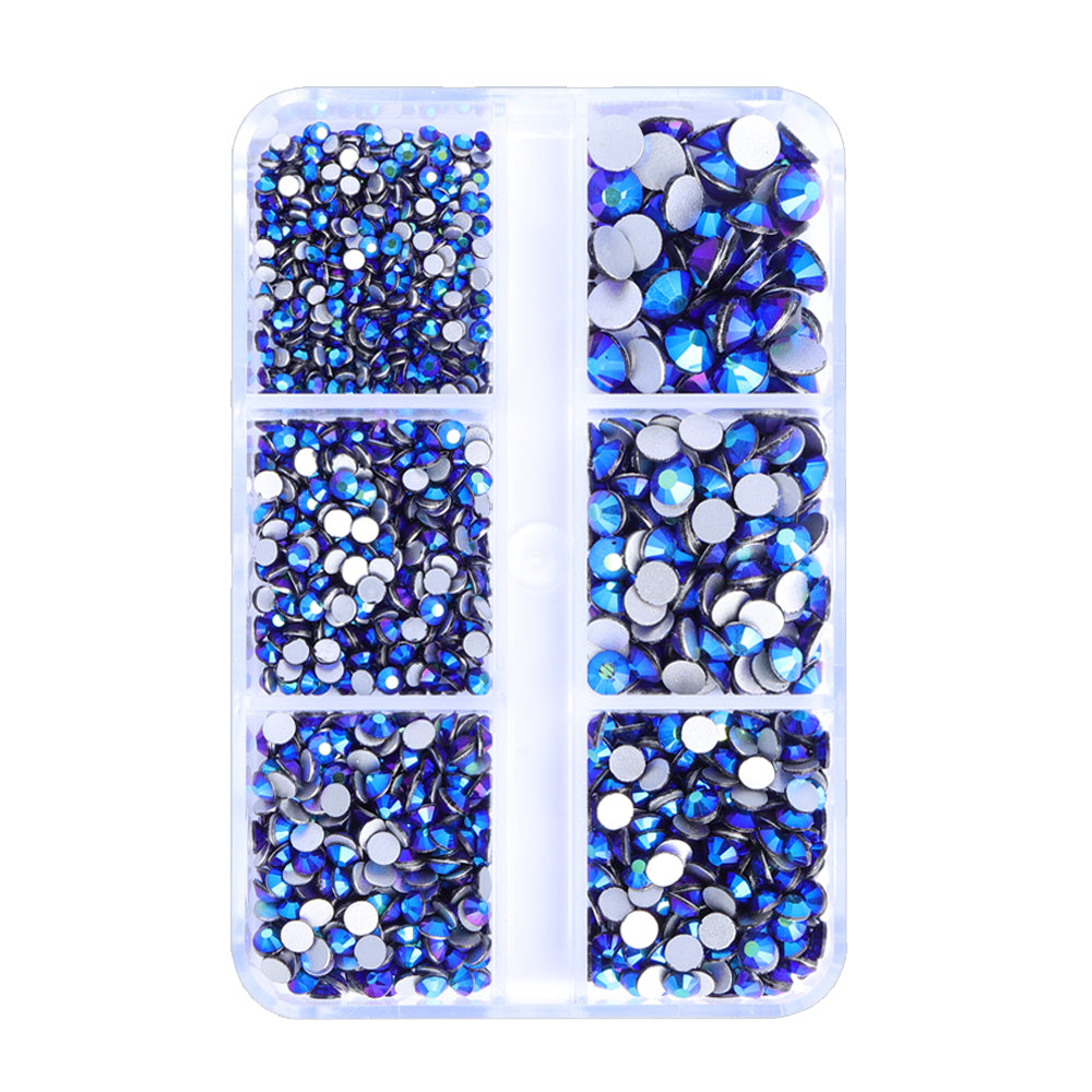 Mixed Sizes 6 Grid Box Amethyst AB Glass FlatBack Rhinestones For Nail Art Silver Back WholesaleRhinestone