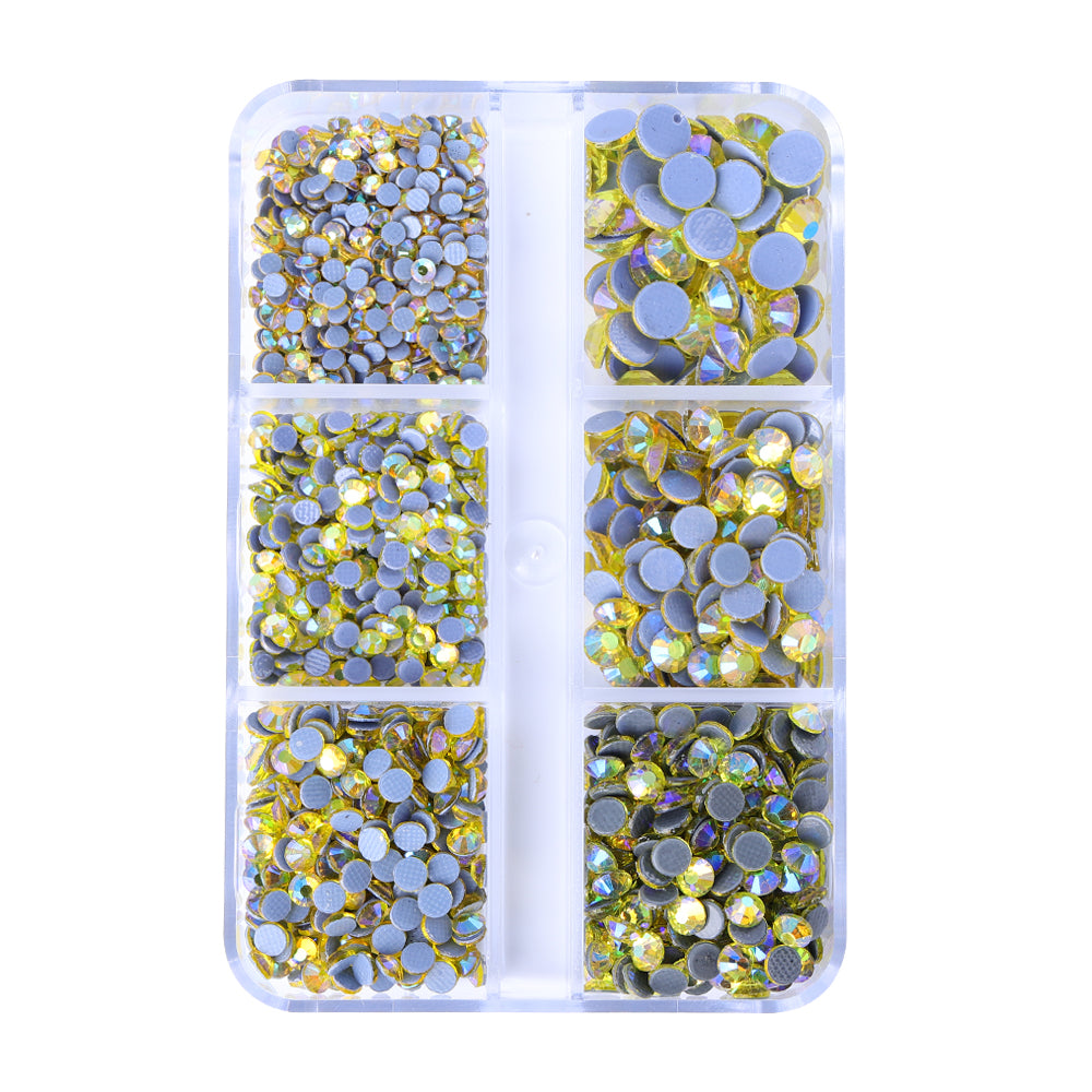 Mixed Sizes 6 Grid Box Citrine AB Glass HotFix Rhinestones For Clothing DIY WholesaleRhinestone