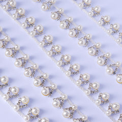 Sew-on Crystal Glass Rhinestone Pearl Trim Chain Applique RA1046 WholesaleRhinestone