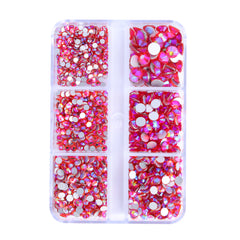 Mixed Sizes 6 Grid Box Orange AB Glass FlatBack Rhinestones For Nail Art Silver Back WholesaleRhinestone