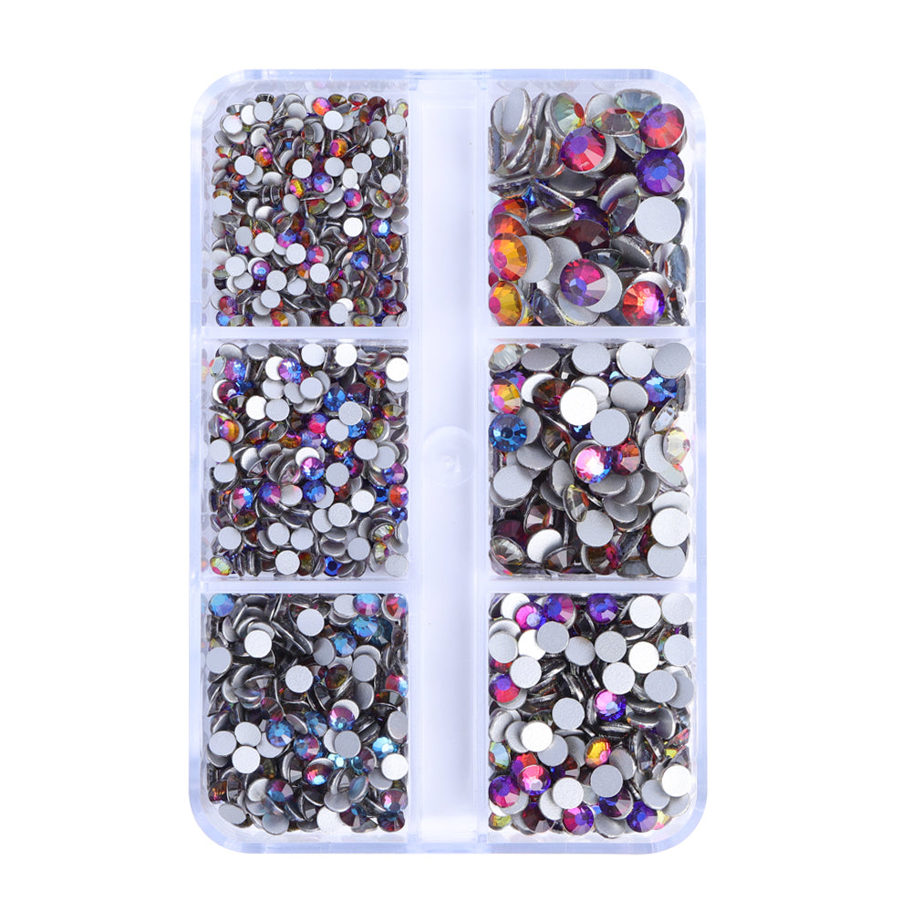 Mixed Sizes 6 Grid Box Blue Volcano Glass FlatBack Rhinestones For Nail Art Silver Back WholesaleRhinestone