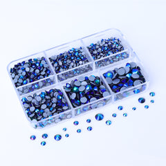 Mixed Sizes 6 Grid Box Dark Green AB Glass HotFix Rhinestones For Clothing DIY WholesaleRhinestone