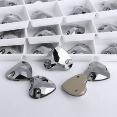 Jet Metallic Silver Heart Shape High Quality Glass Sew-on Rhinestones WholesaleRhinestone