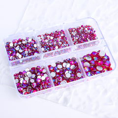 Mixed Sizes 6 Grid Box Siam AB Glass FlatBack Rhinestones For Nail Art Silver Back WholesaleRhinestone
