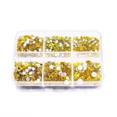 Mixed Sizes 6 Grid Box Citrine Glass FlatBack Rhinestones For Nail Art Silver Back WholesaleRhinestone