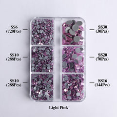 Mixed Sizes 6 Grid Box Light Pink Glass HotFix Rhinestones For Clothing DIY WholesaleRhinestone