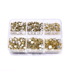 Mixed Sizes 6 Grid Box Light Yellow Glass FlatBack Rhinestones For Nail Art Silver Back WholesaleRhinestone
