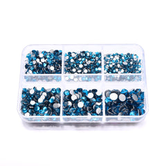 Mixed Sizes 6 Grid Box Indicolite Glass FlatBack Rhinestones For Nail Art Silver Back WholesaleRhinestone