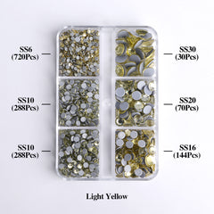 Mixed Sizes 6 Grid Box Light Yellow Glass HotFix Rhinestones For Clothing DIY WholesaleRhinestone