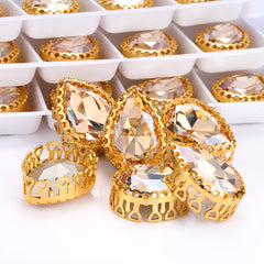 Golden Shadow Drop Shape High-Quality Glass Sew-on Nest Hollow Claw Rhinestones WholesaleRhinestone