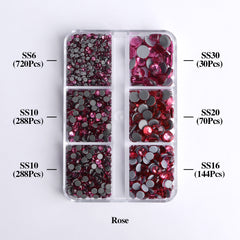 Mixed Sizes 6 Grid Box Rose Glass HotFix Rhinestones For Clothing DIY WholesaleRhinestone