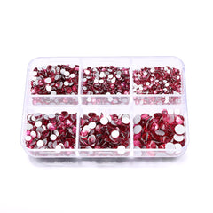Mixed Sizes 6 Grid Box Rose Glass FlatBack Rhinestones For Nail Art Silver Back WholesaleRhinestone