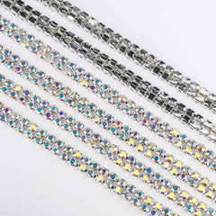 10 Yards Crystal AB Rhinestones Close Cup Chain -  2 Rows Silver Base WholesaleRhinestone