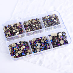 Mixed Sizes 6 Grid Box Violet Effect Glass FlatBack Rhinestones For Nail Art Golden Back WholesaleRhinestone
