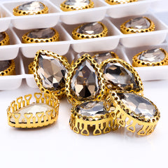 Satin Drop Shape High-Quality Glass Sew-on Nest Hollow Claw Rhinestones WholesaleRhinestone