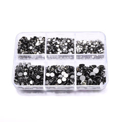 Mixed Sizes 6 Grid Box Black Diamond Glass FlatBack Rhinestones For Nail Art  Silver Back WholesaleRhinestone