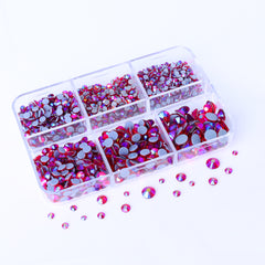 Mixed Sizes 6 Grid Box Light Siam AB Glass HotFix Rhinestones For Clothing DIY WholesaleRhinestone