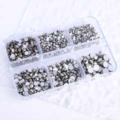Mixed Sizes 6 Grid Box Hematite Glass FlatBack Rhinestones For Nail Art  Silver Back WholesaleRhinestone