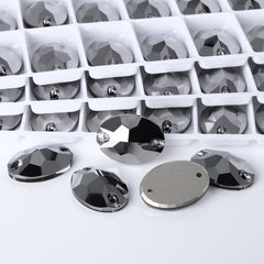 Jet Metallic Silver Oval Shape High Quality Glass Sew-on Rhinestones WholesaleRhinestone