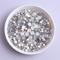 Mixed Sizes White Opal Glass FlatBack Rhinestones For Nail Art Silver Back WholesaleRhinestone