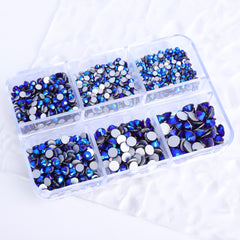 Mixed Sizes 6 Grid Box Black AB Glass FlatBack Rhinestones For Nail Art Silver Back WholesaleRhinestone
