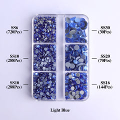 Mixed Sizes 6 Grid Box Light Blue Glass HotFix Rhinestones For Clothing DIY WholesaleRhinestone